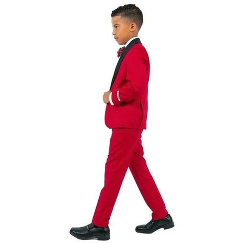 New Stacy Adams Boys Red Tuxedo Set, 5-Piece Black Shawl Collar