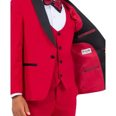 New Stacy Adams Boys Red Tuxedo Set, 5-Piece Black Shawl Collar
