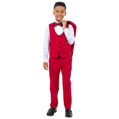 New Stacy Adams Boys Red Tuxedo Set, 5-Piece Black Shawl Collar