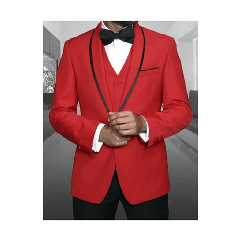 Red One Button Blazer Shawl Lapel Trim Sport Coat