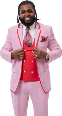 Mens Red Pinstripe Jacket + Pants Summer Seersucker Suit