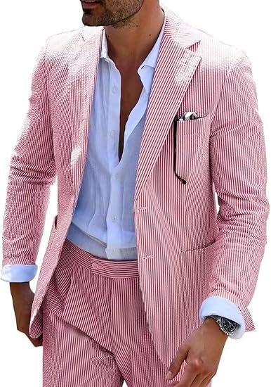 Men's 2pc Summer Seersucker Modern Fit  Navy Suit