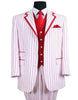 Mens Two Button Vested Barbershop Classic Fit Red Pinstripes