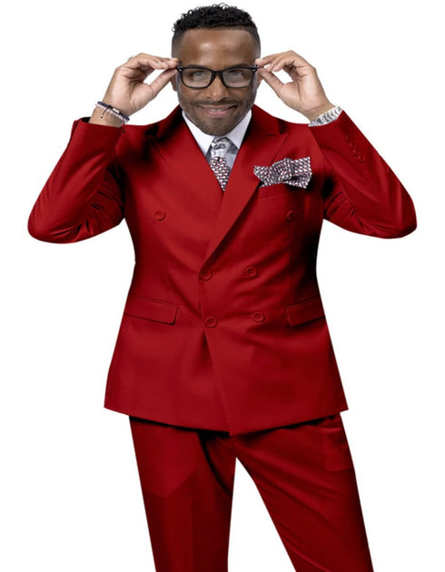 Pleated Suit - Mens Suits With Pleated Pant -  Regular Fit Suit - Double Breasted Red Suit