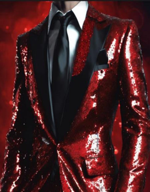 Mens Sequin Suit - Red Tuxedo - Party Suits - Stage Suit