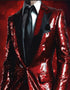 Mens Sequin Suit - Red Tuxedo - Party Suits - Stage Suit