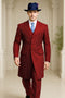 Mens Red Pinstripe Suit – Classic Long Coat Style with White Stripes
