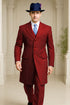 Mens Red Pinstripe Suit – Classic Long Coat Style with White Stripes