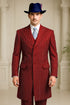 Mens Red Pinstripe Suit – Classic Long Coat Style with White Stripes