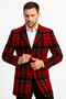 Mens Red and Black Plaid Wool Overcoat – Three Quarter Carcoat - Christmas Coat - Red Peacoat