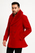 Mens Peacoat Color Red Color - Wool Overcoat with Faux Fur Shawl Collar – Double-Breasted Peacoat for Winter