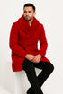 Mens Peacoat Color Red Color - Wool Overcoat with Faux Fur Shawl Collar – Double-Breasted Peacoat for Winter