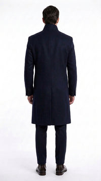 Men’s Navy Blue Bravo Top Overcoat, 4 Button Wool Blend Formal Winter Dress Coat