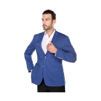 Renoi Mens Royal Blue Slim Fit Elbow Patches Fashion Blazer