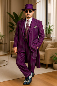 Purple Pinstripe Zoot Suit 3 Piece 1920s/1930s Gangster Outfit (Jacket and Pants and Vest) Vintage Fashion