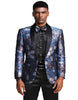 Mens Rose Tuxedo - Men's Slim Fit Shawl Lapel Paisley Floral Prom Blue Roses and Silver Tuxedo