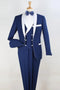 Royal Blue and White Lapel Tuxedo Vested Suit - Shawl Collar Double Breasted Vest