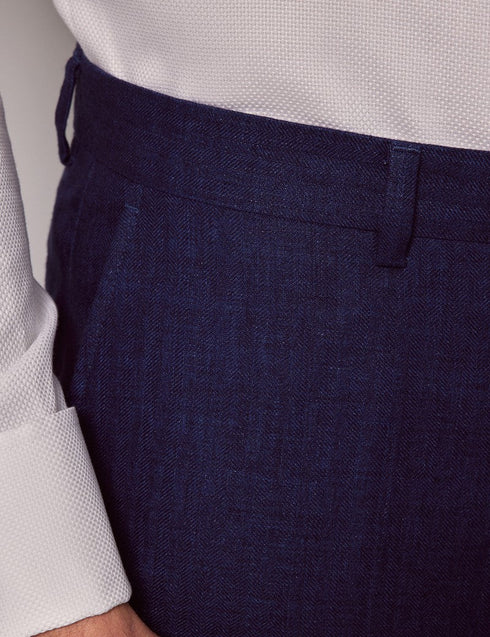 Mens Linen Suit For Beach Wedding - Summer Suit in Royal Blue Herringbone