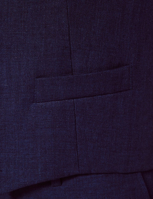 Mens Linen Suit For Beach Wedding - Summer Suit in Royal Blue Herringbone