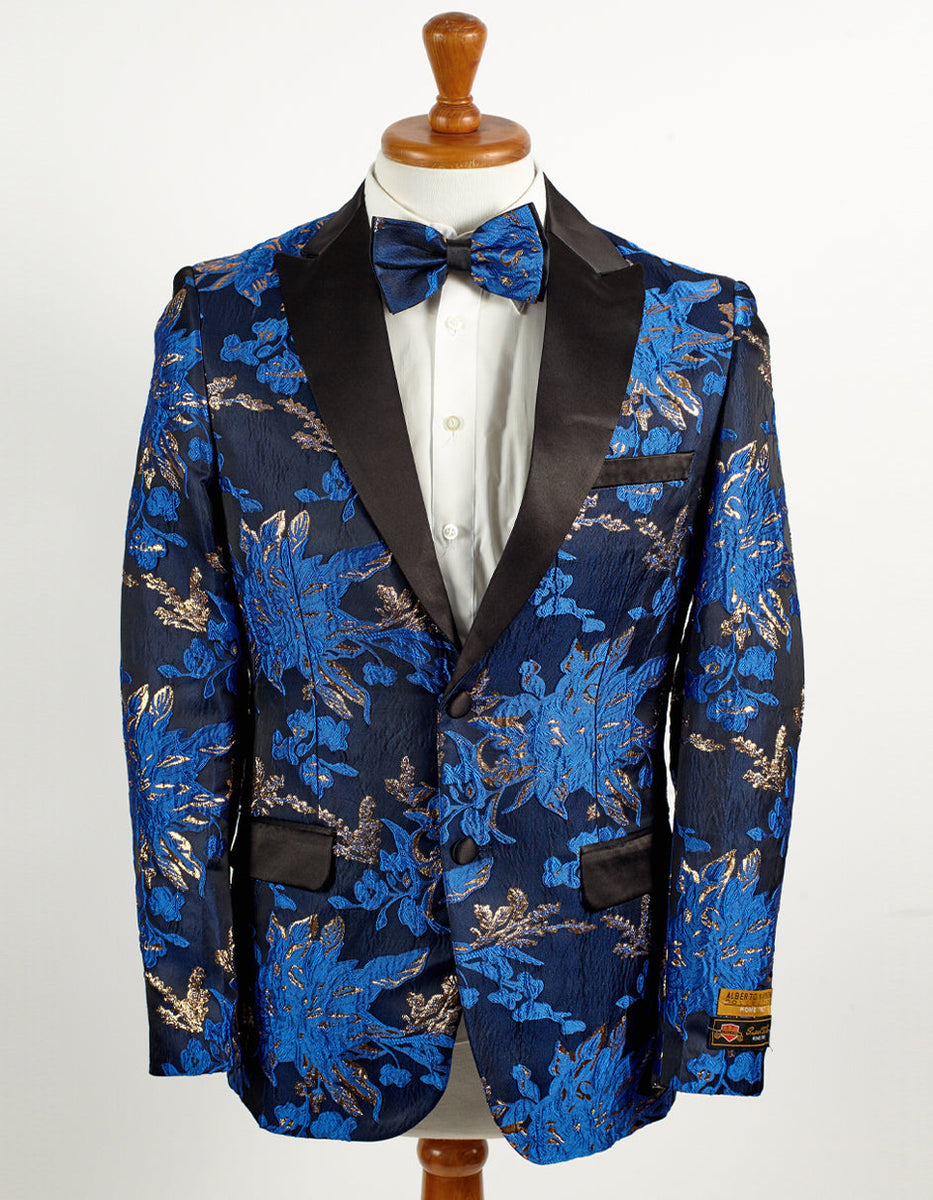 Mens 2 Button Light Pink & Gold Foil Floral Paisley Prom & Wedding Blazer main image 0