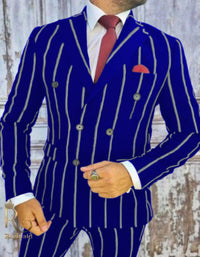 Mens Double Breasted Gangster Six Button Suit in Black/Black and Red Pinstripe