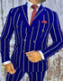 Mens Double Breasted Gangster Six Button Suit in Black/Black and Red Pinstripe