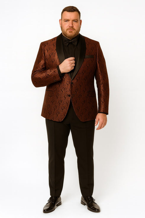 Mens Rust Copper Brick Color Paisley Tuxedo Jacket  Dinner and Wedding Blazer With Black Pants Matching Bowtie