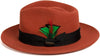 Gangster 100% Austrailian Wool Crushable Mens Fedora Hat - Removable Feather Gangster  Rust Mens Fedora Hat