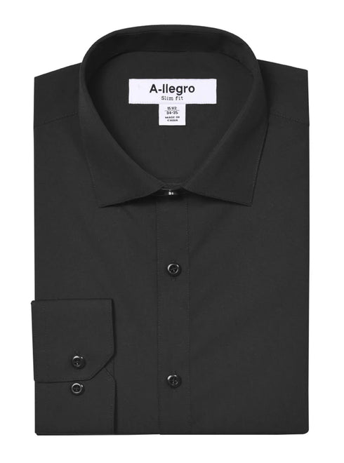 Slim Fit Cotton Convertible Cuff Dress Shirt In Black