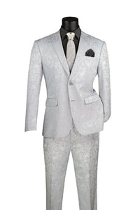 Mens Tone-on-Tone Paisley Slim Fit 2-Piece Formal Suit