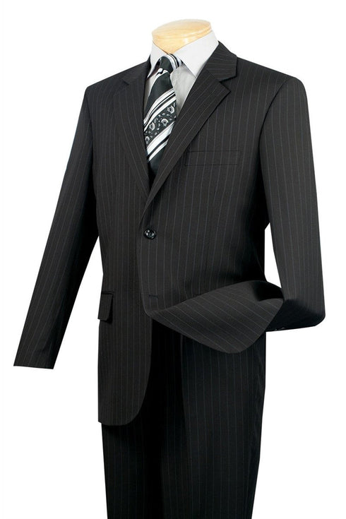 Mens Modern Fit 2 Button No Pleated Flat Front Pants Pinstripe Suit in Black