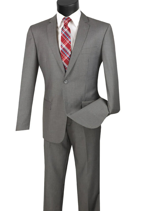 Slim Fit Men's Suit 2 Piece 2 Button in Medium Gray