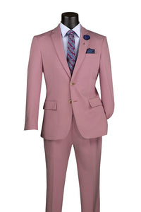 Slim Fit 2 Piece Suit Stretch Fabric Suit with Adjustable Waistband in Pink