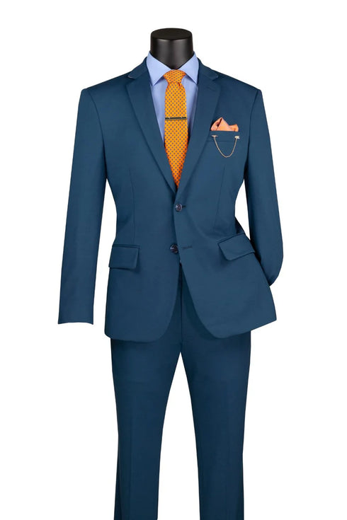 Slim Fit 2 Piece Suit Stretch Fabric Suit with Adjustable Waistband in Teal