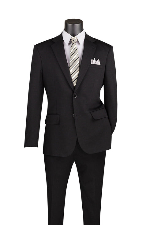 Slim Fit 2 Piece Suit Stretch Fabric Suit with Adjustable Waistband in Black