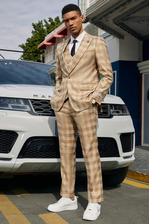 Tan Suits For Wedding - Tan Groomsmen Suits - Tan Hybrid Fit Tuxedo