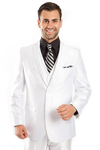 White Wedding Suit For Men - Perfect For Groom -Men's Two Button Vested Shiny Sharkskin Wedding & Prom Fashion Suit In White