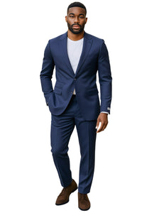 Men's Stacy Adams Basic Slim Fit Wedding & Business Suit in Navy Blue