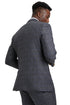 Men's Stacy Adam's One Button Vested Peak Lapel Business Suit in Charcoal Grey Plaid