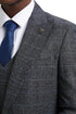 Men's Stacy Adam's One Button Vested Peak Lapel Business Suit in Charcoal Grey Plaid