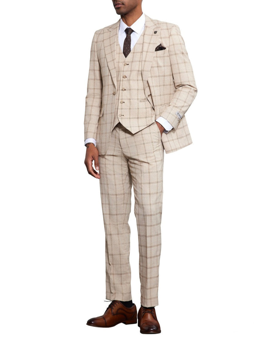 Stacy Adams Men's 3 Piece Windowpane Suit - Hybrid Fit