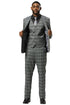 Men's Stacy Adams One Button Vested Peak Lapel Suit in Grey Glen Plaid