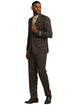 Men's Stacy Adams One Button Vested Peak Lapel Suit in Brown Glen Plaid