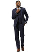 Men's Stacy Adams One Button Vested Peak Lapel Suit in Navy Glen Plaid