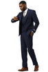 Men's Stacy Adams One Button Peak Lapel Vested Sharkskin Suit in Navy