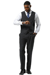 Men's Stacy Adams One Button Peak Lapel Vested Sharkskin Suit in Charcoal