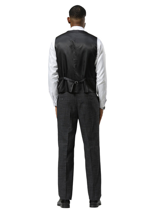 Men's Stacy Adams One Button Peak Lapel Vested Sharkskin Suit in Charcoal