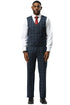 Men's Stacy Adams Modern Fit Vested Suit in Navy Blue Double Windowpane Plaid