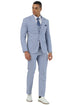 Mens Easter Suit - Jacket and Pants in Summer Color Light Blue Glen Plaid Modern Fit Light Weight