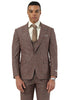 Men's Stacy Adams One Button Peak Lapel Vested Suit in Brown Sharkskin Windowpane